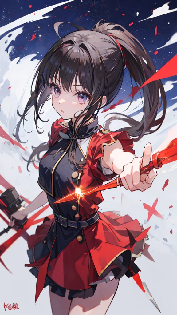 Red dress、Black Hair、ponytail、cute、8K、knife、blade、