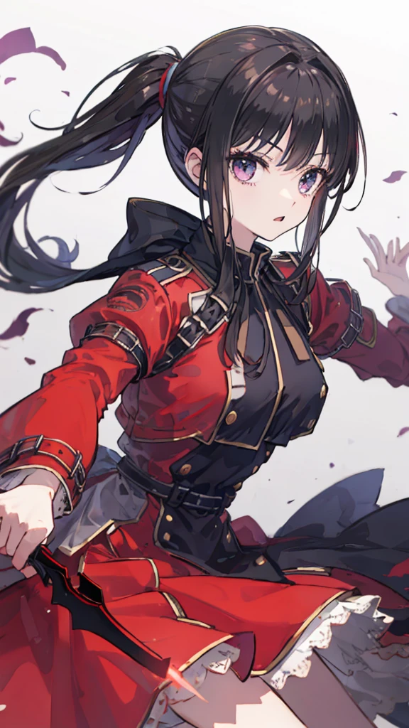 Red dress、Black Hair、ponytail、cute、8K、knife、blade、