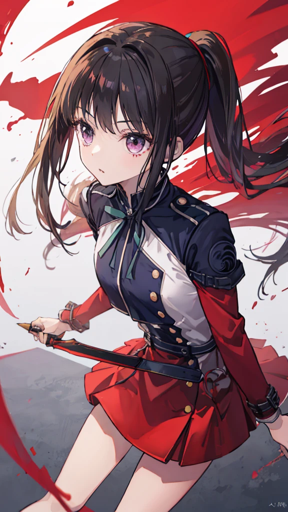 Red dress、Black Hair、ponytail、cute、8K、knife、blade、