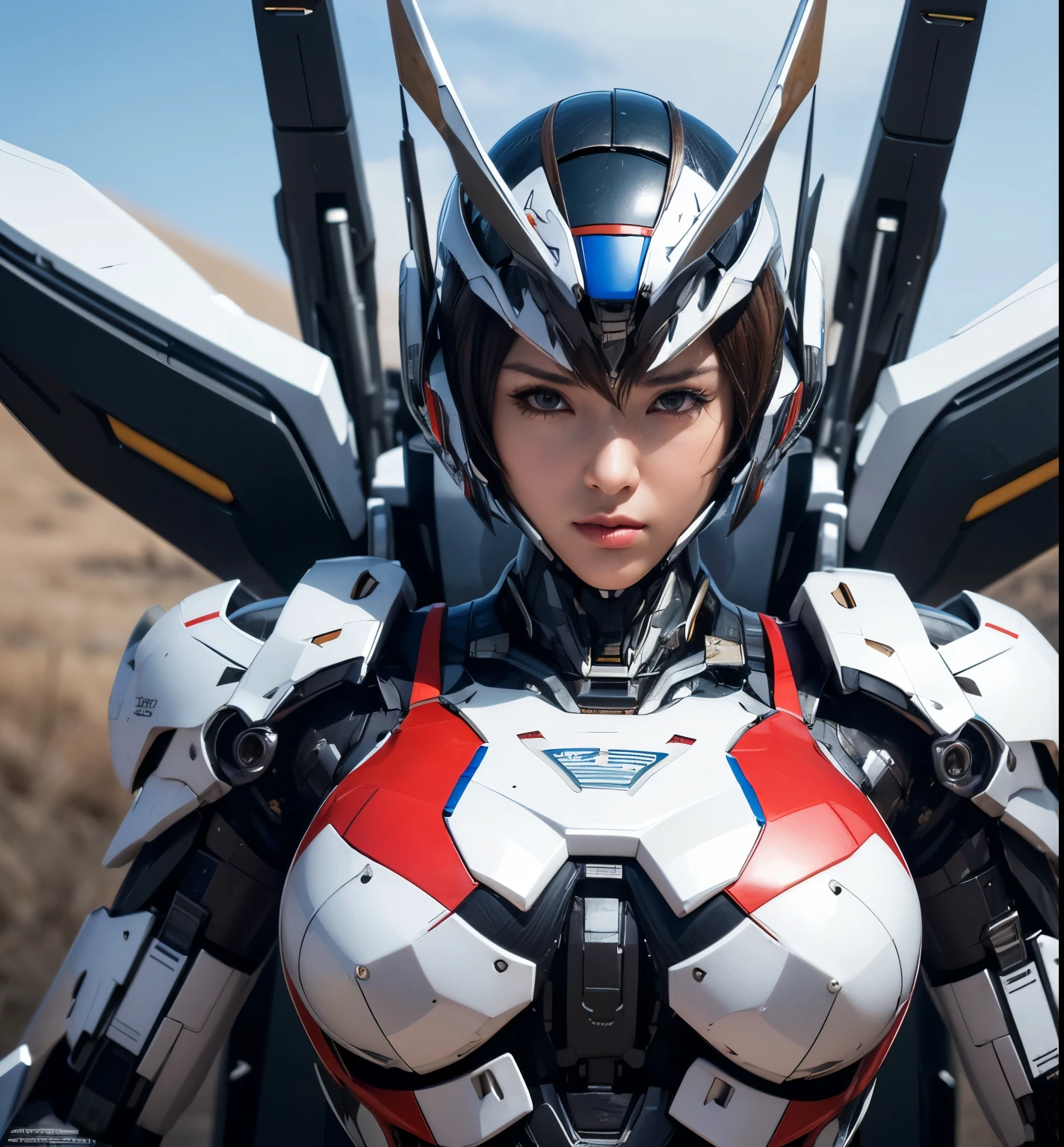 Textured skin, Super Detail, high details, High quality, Best Quality, hight resolution, 1080p, hard disk, Beautiful,(Super Heroine),Oppai Missile,beautiful cyborg woman,Mecha Cyborg Girl,Battle Mode,Girl with a Mecha Body,She wears a battle cyborg mech with a weapon,Fulll body Shot