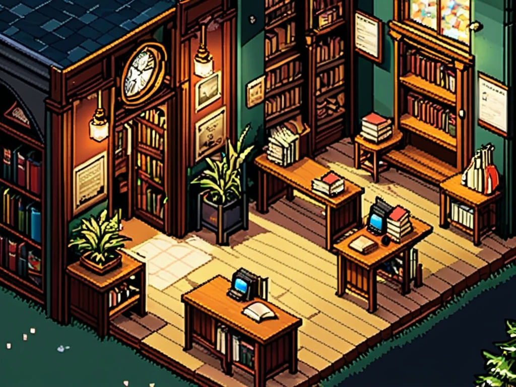 masterpiece, [thin outline],
BREAK,
inside the book shop, indoor,
BREAK,
(RPG maker style top down view), pixel art