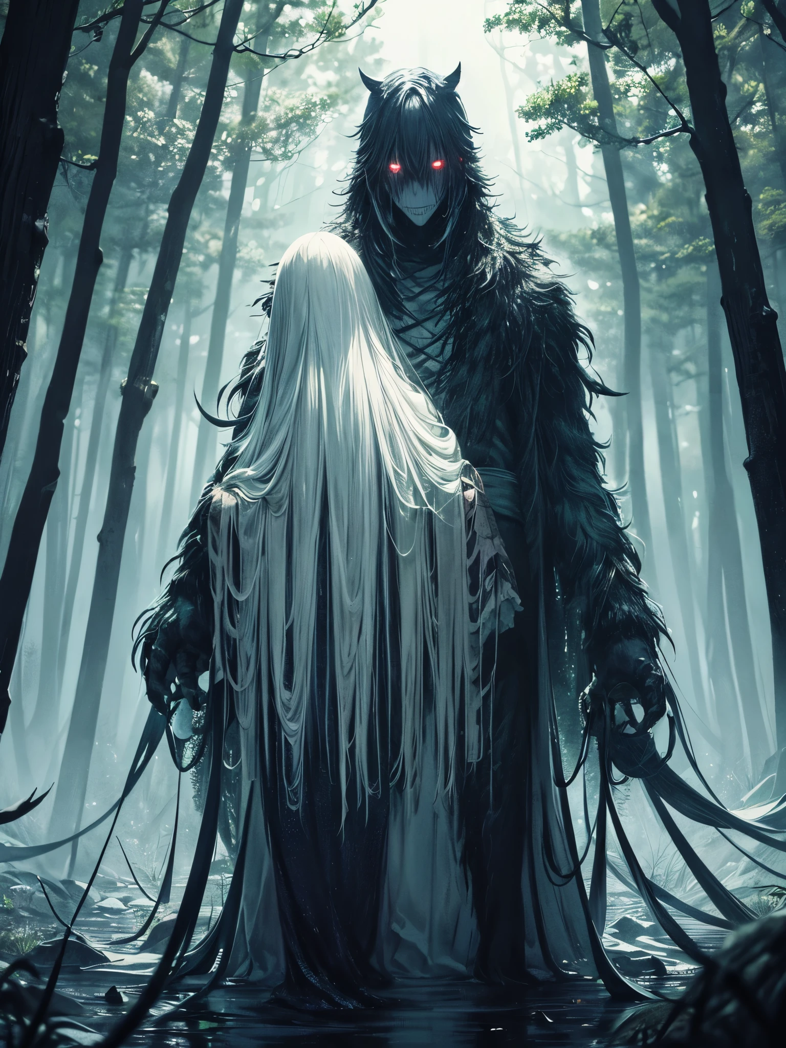 midnight、In the forest shining faintly in the moonlight、A pale monster stood silently.。The appearance is strange、It was so eerie that to the human eye the line between fantasy and reality became blurred.。The monster's body、A translucent pale blue、It was as if it was glowing。
The monster's eyes、Coldly reflecting light、It had a coldness that froze the soul of those who saw it.。In the depths of your eyes、It seems to contain immeasurable wisdom and deep sadness.。Long arms and sharp claws、It has such a sharp edge that even the slightest movement can cut through the wind.、There was a sense of tension that seemed as if they might attack at any moment.。
On the monster's back、There are several dorsal fin-like protrusions、It gives the impression of a strange creature from the sea.。The skin is smooth and shiny、Reflecting the moonlight, it shines pale。The cold air emanating from its body freezes the surrounding air.、The plants were covered with frost。
The monster's breathing is quiet and regular.、Each time, the white breath melts into the darkness of the night.。Forest creatures、Fear of its existence、I held my breath and watched from a distance.。The chirps of birds and the sounds of insects have disappeared.、Only silence reigned.。
No one knows the monster's true identity.。Was he once a human?、Or perhaps a nature spirit?、Or is it from another world?。But、What is certain is、The monster holds power and mystery beyond this world.。
midnightの闇の中で青白く輝くその姿は、It created a fantastical scene of terror and beauty.。Imprinting an unforgettable sense of fear and mystery on the viewer、The monster continued to stand silently in the forest.。