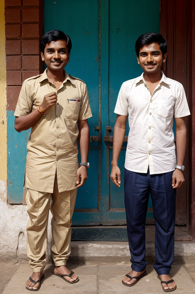 Two friends, Mohan and Sohan, standing together. Mohan is smiling mischievously, holding a 10-rupee note in his hand."
In cartoon