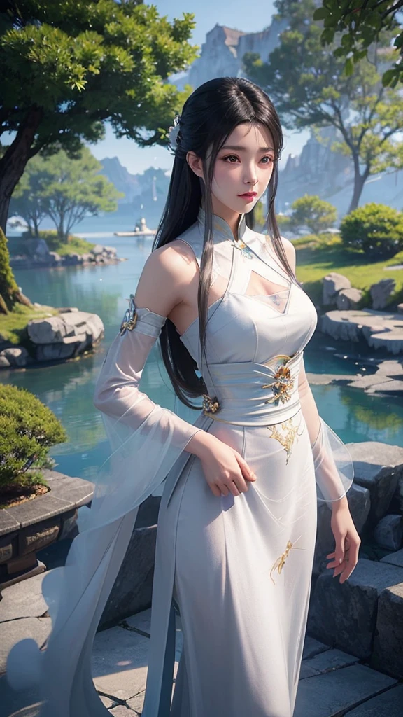 sexy asian woman in a white dress posing in front of a lake, beautiful alluring anime woman, seductive anime girl, guweiz, 2. 5 d cgi anime fantasy artwork, digital fantasy art), fanart best artstation, fantasy art style, artwork in the style of guweiz, extremely detailed artgerm, wlop rossdraws, wlop art