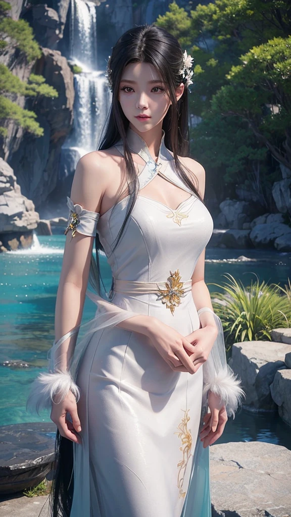 sexy asian woman in a white dress posing in front of a lake, beautiful alluring anime woman, seductive anime girl, guweiz, 2. 5 d cgi anime fantasy artwork, digital fantasy art), fanart best artstation, fantasy art style, artwork in the style of guweiz, extremely detailed artgerm, wlop rossdraws, wlop art