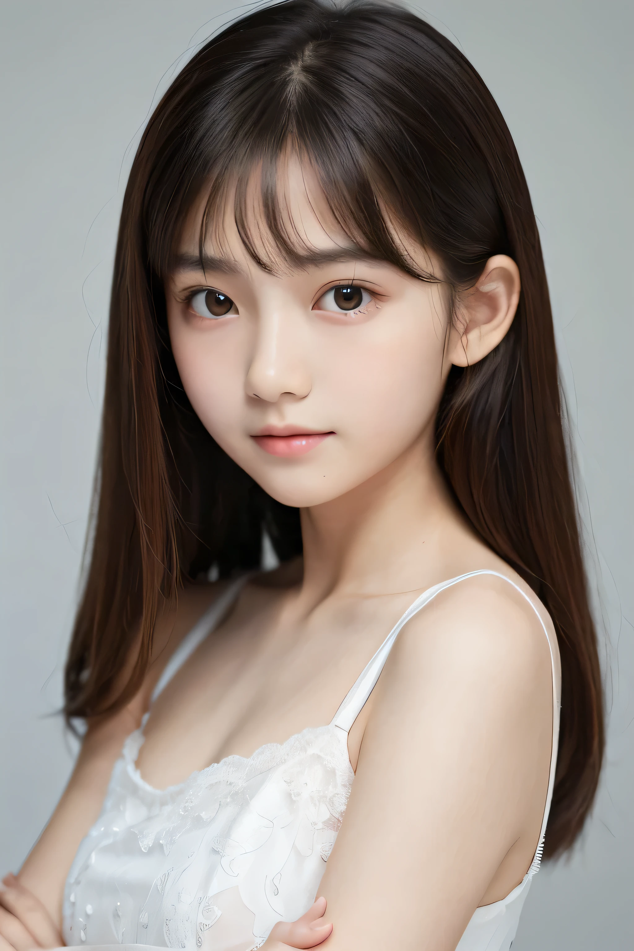((highest quality)), ((Photo quality)), (detailed), Perfect Face，,Upper Body，Thin arms,White skin,