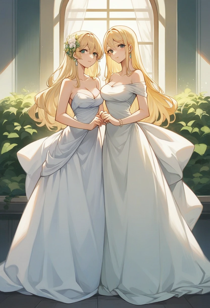 - **Beauty**: Beautiful women appear as models。
- **Formal Long Dresses**: Wearing a formal long dress。
- **blonde**: blondeの髪を持つ。
- **The back is open**: A dress with a bold open back design。