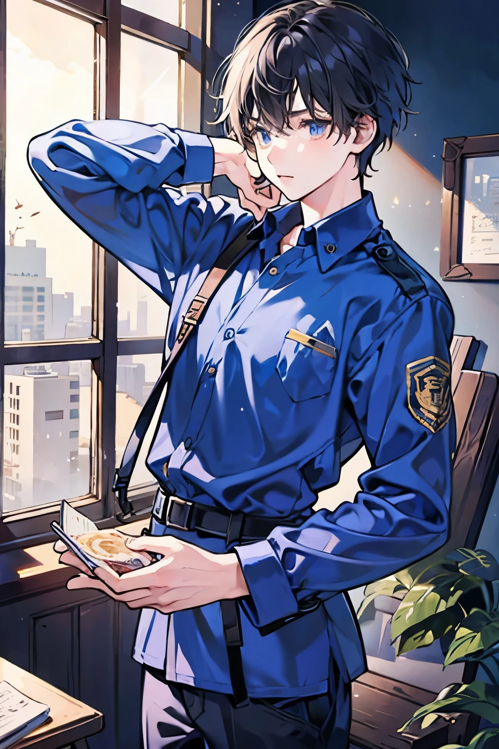 High school boy。Wearing a uniform