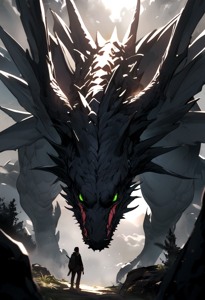 big black dragon,green eyes