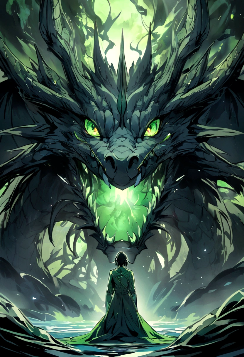 big black dragon,green eyes
