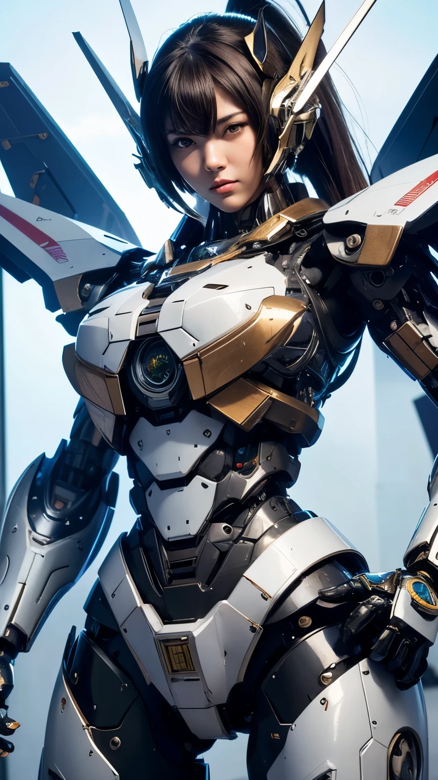 Textured skin, Super Detail, high details, High quality, Best Quality, hight resolution, 1080p, hard disk, Beautiful,(Super Heroine),Oppai Missile,beautiful cyborg woman,Mecha Cyborg Girl,Battle Mode,Girl with a Mecha Body,She wears a battle cyborg mech with a weapon,Fulll body Shot