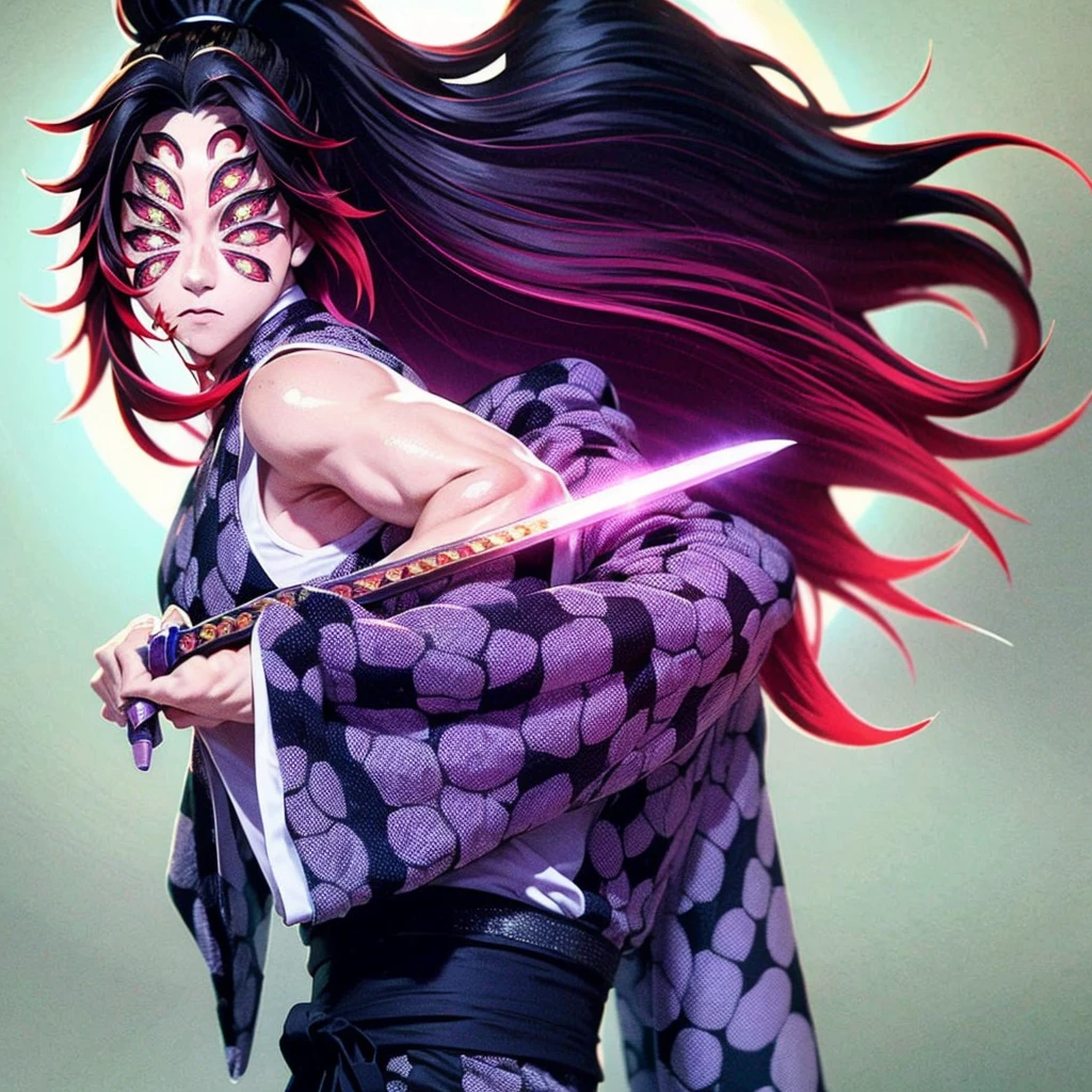 1male people、If the eyes are6piece Long ponytail hair Fantastic crescent moon background solo On the waist2Book sword scared expression