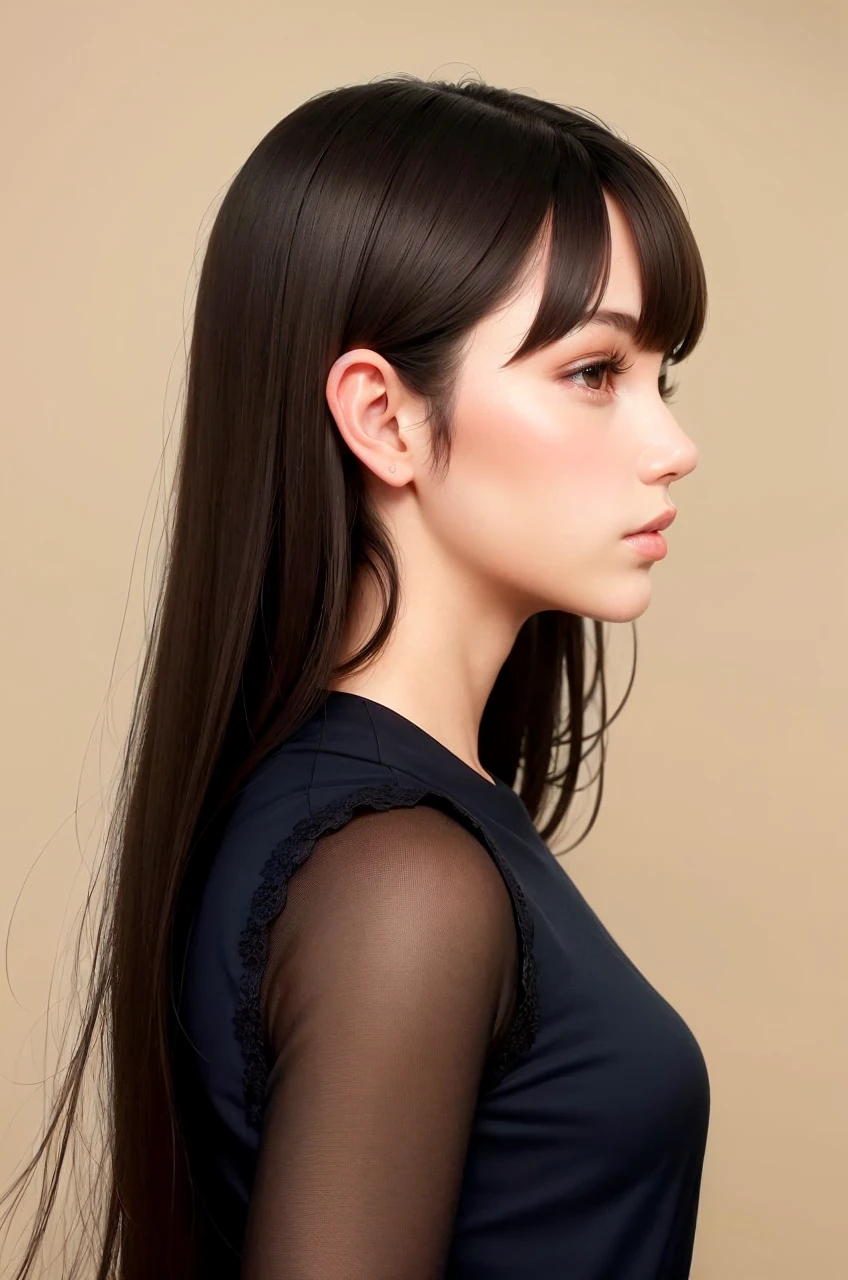 a girl with a head on both sides, girl avec de longs cheveux noirs, superbe portrait de visage, deux belles filles, conjoined woman,