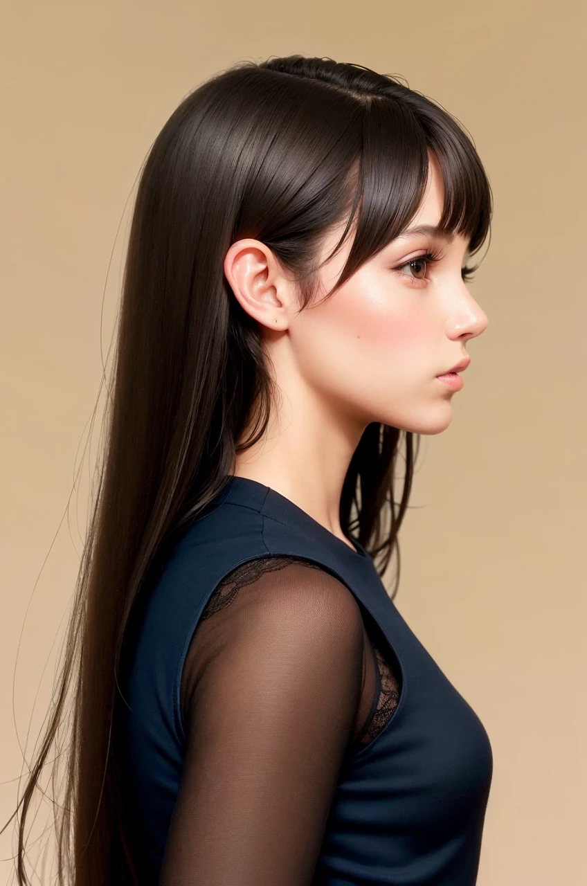 a girl with a head on both sides, girl avec de longs cheveux noirs, superbe portrait de visage, deux belles filles, conjoined woman,