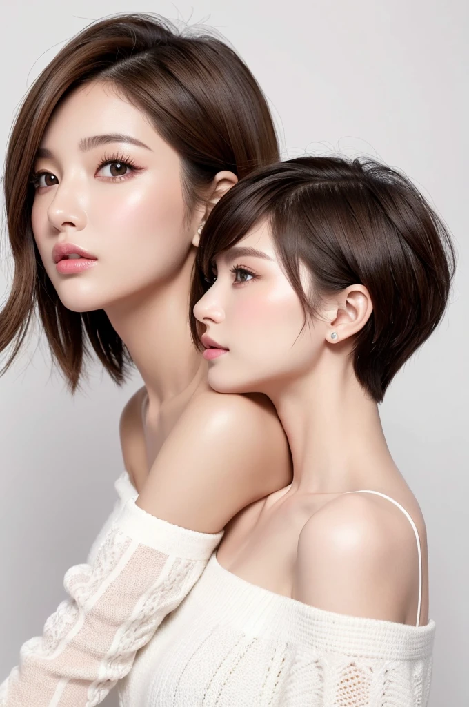 (highest quality、Tabletop、8k、Best image quality、Award-winning works)、((profile:1.4))、ear、((short hair:1.46)),(Brown Hair)、(White casual clothes:1.2)、(The simplest pure white background:1.3)、(Perfectly fixed in front:1.1),(Portrait with Space:1.2)、Beautiful and exquisite、Perfect Makeup、Ultra-high definition beauty face、Ultra HD Hair、Ultra HD Shining Eyes、Super high quality glossy lip、Accurate anatomy、Very beautiful skin、(Pure white skin shining in ultra-high resolution:1.1)、(Very bright:1.2),Big Natural Color Lip、Lip gloss,Harajuku、cute、cute美人