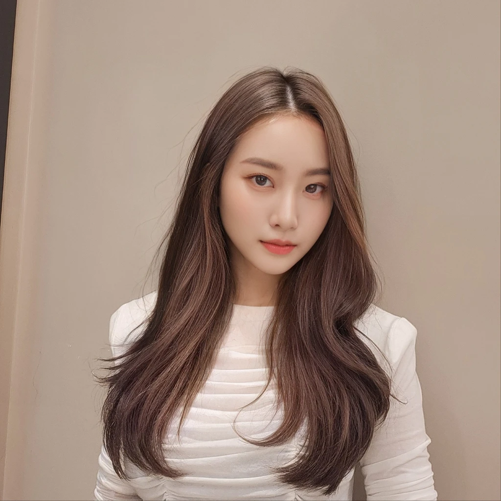 Best Quality, 8k, Masterpiece, (Portrait: 1.3), (photo realistic:1.4), (hyper realistic:1.4), Sharp Focus, looking at viewer, (smoother lighting:1.1), (increase cinematic lighting quality:0.9), realistic lighting, backlighting, light on face, ray trace, (brightening light:1.2), (Increase quality:1.4), sharp detail, (best quality real texture skin:1.4), finely detailed eyes, black_eyes, finely detailed face, 25 year old Korean woman, (white formal_shirt:1.4), (Create an image maintaining the original base model hairstyle:1.5)