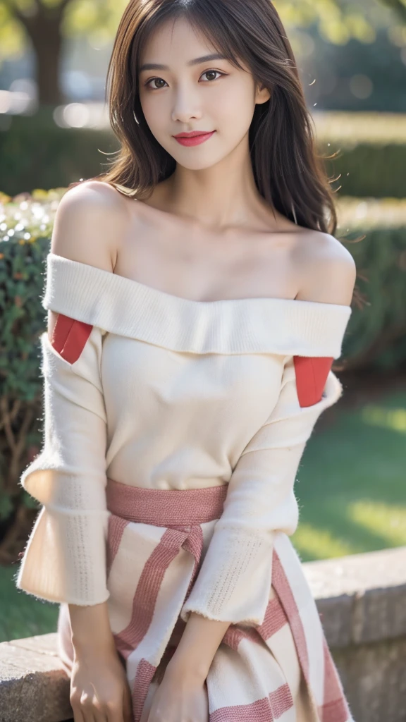 masterpiece, best quality, Ultra-high resolution, High detail photos, Unified 8K wallpaper, Extremely detailed CG:1.2), Depth of Field, Bokeh, (original photo:1.Realistic Photography:1.4), (1 Girl:1.5), young, Physically based representation, beautiful, (Exquisite facial details:1.4, Meticulous costumes), (detailed:1.4) christen (Hidemi Fukada:1.1) rest Cara hermosa, Depth of Field, Add new layer, surreal, 27 years old, Perfect body model, Perfect breasts, Height 175 cm, Strike sexy poses, whole body, whole body, Model body shape, rest (Off-shoulder shirt, skirt, White:1.2), (long hair:1.2), double eyelids, rest garden, Dance, Smile, 