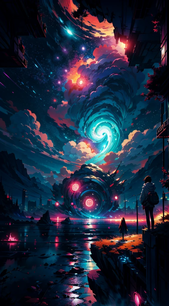 anime girl standing on a rock looking at a star filled sky, makoto shinkai cyril rolando, anime art wallpaper 4k, anime art wallpaper 4 k, anime art wallpaper 8 k, cosmic skies. by makoto shinkai, inspired by Cyril Rolando, in the style dan mumford artwork, amazing wallpaper, by Yuumei