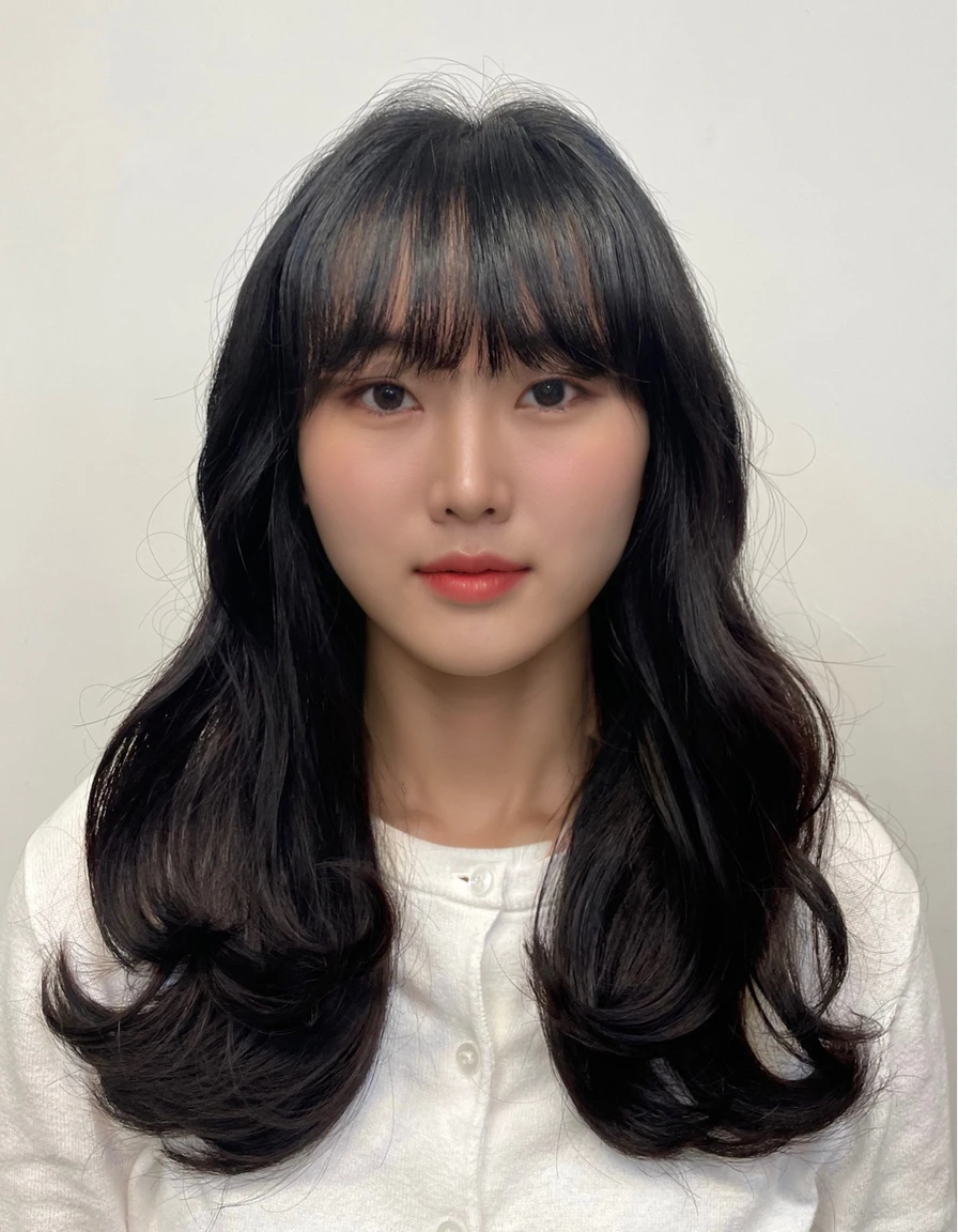 Best Quality, 8k, Masterpiece, (Portrait: 1.3), (photo realistic:1.4), (hyper realistic:1.4), Sharp Focus, looking at viewer, (smoother lighting:1.1), (increase cinematic lighting quality:0.9), realistic lighting, backlighting, light on face, ray trace, (brightening light:1.2), (Increase quality:1.4), sharp detail, (best quality real texture skin:1.4), finely detailed eyes, black_eyes, finely detailed face, 25 year old Korean woman