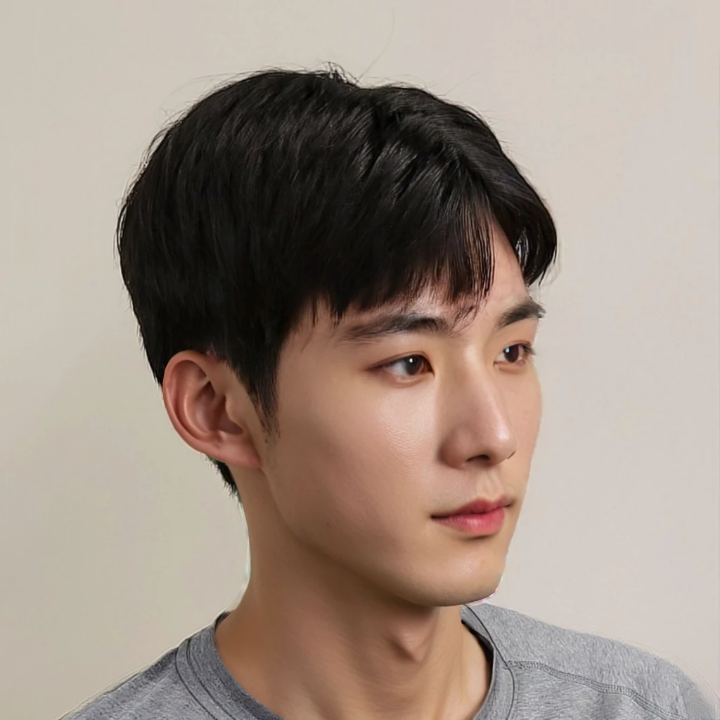 Best Quality, 8k, Masterpiece, (Portrait: 1.3), (photo realistic:1.4), (hyper realistic:1.4), Sharp Focus, looking at viewer, (smoother lighting:1.1), (increase cinematic lighting quality:0.9), realistic lighting, backlighting, light on face, ray trace, (brightening light:1.2), (Increase quality:1.4), sharp detail, (best quality real texture skin:1.4), finely detailed eyes, black_eyes, finely detailed face, 25 year old Korean man