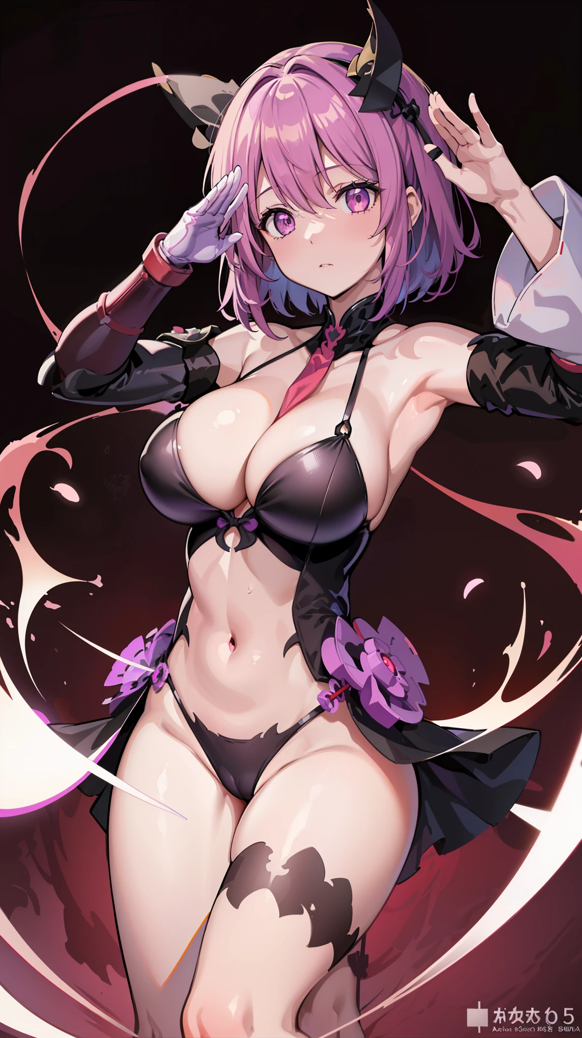 1 girl,NsfW,Kasen, Ibaraki ,(Oriental Project),clavicle, Absurd, brainwashing,Combatant, Hollow Eyes,((Purple glowing eyes 1.5)),  ((Big Tits 1.8)), Expressionless, Emotions are removed,(Black Shadaloo Suit),avert your eyes , whole body shape, ((stand up, salute)),(highest quality、4K、8k、High resolution、Must have:1.2)、Very detailed、(reality、that&#39;s reality的な、reality的な:1.37)、Ticker、Hyper HD、Studio Lighting、Ultra High Definition Paint、Sharp focus、Physically Based Rendering、Extreme Detail、Professional specifications、Vibrancy and color、Blurred、Sports portrait、landscape、Horror Style、Anime Big Tits、sf、photograph、Concept Artist、Five Fingers, Perfect body,  {{{masterpiece}}}, {{{highest quality}}}, {{Very detailed}}, {shape}, {{Very delicate and beautiful}},Improved cost performance、All Roles、Canon 5D MK4でphotograph、photograph, 