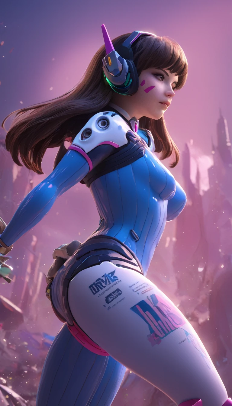 Cinematic scene, hero view, D.Va, Overwatch action pose, detailed background, masterpiece, best quality, high quality, highres, absurdres, Guild Wars 2, (Extremely Detailed Oil Painting:1.2), glow effects, godrays, Hand drawn, render, 8k, octane render, cinema 4d, blender, dark, atmospheric 4k ultra detailed, cinematic sensual, Sharp focus, humorous illustration, big depth of field, Masterpiece, colors, 3d octane render, 4k, concept art, trending on artstation, hyperrealistic, Vivid colors, extremely detailed CG unity 8k wallpaper, trending on ArtStation, trending on CGSociety, Intricate, High Detail, dramatic, absurdes