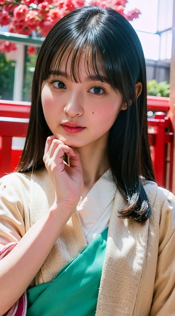 masterpiece, highest quality, 4K, Ultra-high resolution, mishoujo, Painting, Beautiful eyes and fine face, figure, Beautiful details, high resolution figure, Shine_white_particle, One girl, Small breasts、Large Breasts、High 、Japanese、Japanese Idols、A kind smile、