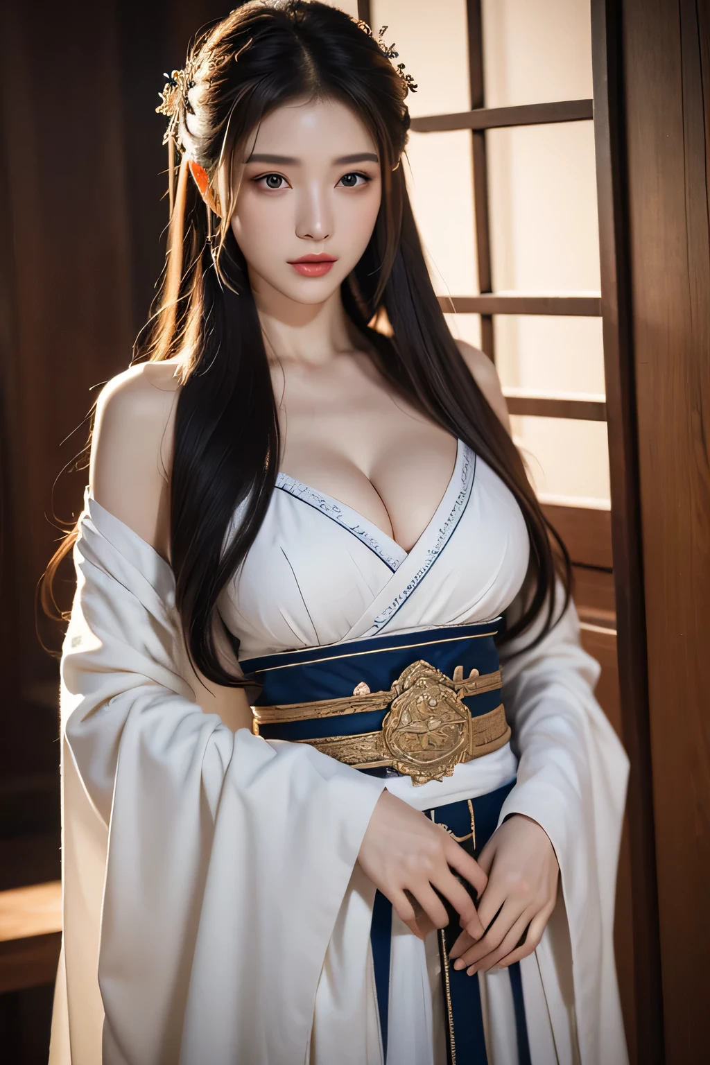 High-quality work,Realistic works,Super premium graphics,8K HD CG works,high quality graphics,High-definition and exquisite CG works,10x pixels,Ultra-fine details:1.1,Advanced technical details:1.1Realistic photo effects,Interior lighting effects:1.5,natural soft light:1.5. Light effect(Virtual light effects:1.8),Ultra-high resolution,shining dress,sliver long hair,silber hair,transparenthair,high detailed hair(Quality hair details:1.1)Clear eyes,Double eyelids look good,Sharp eye makeup, Create exquisite eyelash makeup, tthin eyebrows, Ultra-detailed eyes,a tall nose, lovely red lips, rosey cheeks, With delicate makeup on her face , pretty face, The face shape is perfectly proportioned,(Advanced facial details:1.1) ,1个Giant Breast Girl,Hold the hilt of the sword in your hand,Sword in one hand,Long sword,Unsheathed sword,Sword in hand,Hanfu,Boots,Fingerless gloves,blossomitts,petals,whaite hair,1个Giant Breast Girl,Fingerless gloves,blossoms,solo,arma,whaite hair,high detal,ultra-realistic realism,Verism,((Bust photo)),(real photograph:1.4),(lightand shade contrast),cinmatic lighting,Realistic special effects,C4D Rendering,rendering by octane,Ray traching,in a panoramic view,angle of view,textureskin,super detailing,hyper HD,tmasterpiece,anatomy correct,best qualtiy,A high resolution,8K,,Women's artwork,Dress full body video,Reality,Amazing Cleavage,My eyes are very bright today