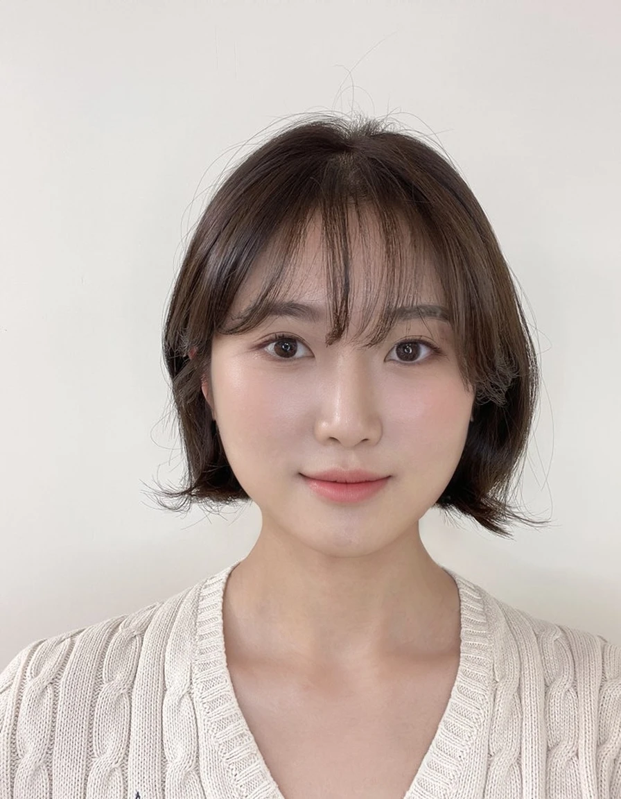 Best Quality, 8k, Masterpiece, (Portrait: 1.3), (photo realistic:1.4), (hyper realistic:1.4), Sharp Focus, looking at viewer, (smoother lighting:1.1), (increase cinematic lighting quality:0.9), realistic lighting, backlighting, light on face, ray trace, (brightening light:1.2), (Increase quality:1.4), sharp detail, (best quality real texture skin:1.4), finely detailed eyes, black_eyes, finely detailed face, 25 year old Korean woman