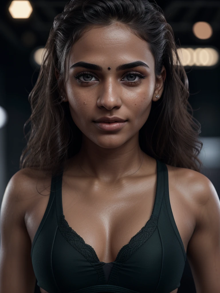 A sexy Indian girl in a sport ground, wearing a short jersey, with a sexy hourglass figure, curvy body, sexy hips, and hot cleavage, (best quality,4k,8k,highres,masterpiece:1.2),ultra-detailed,(realistic,photorealistic,photo-realistic:1.37),HDR,UHD,studio lighting,ultra-fine painting,sharp focus,physically-based rendering,extreme detail description,professional,vivid colors,bokeh,detailed intricate facial features,beautiful detailed eyes,beautiful detailed lips,extremely detailed eyes and face,long eyelashes,sports,athletic,dynamic,dramatic lighting,warm colors,glowing skin,sweat glistening,sensual pose