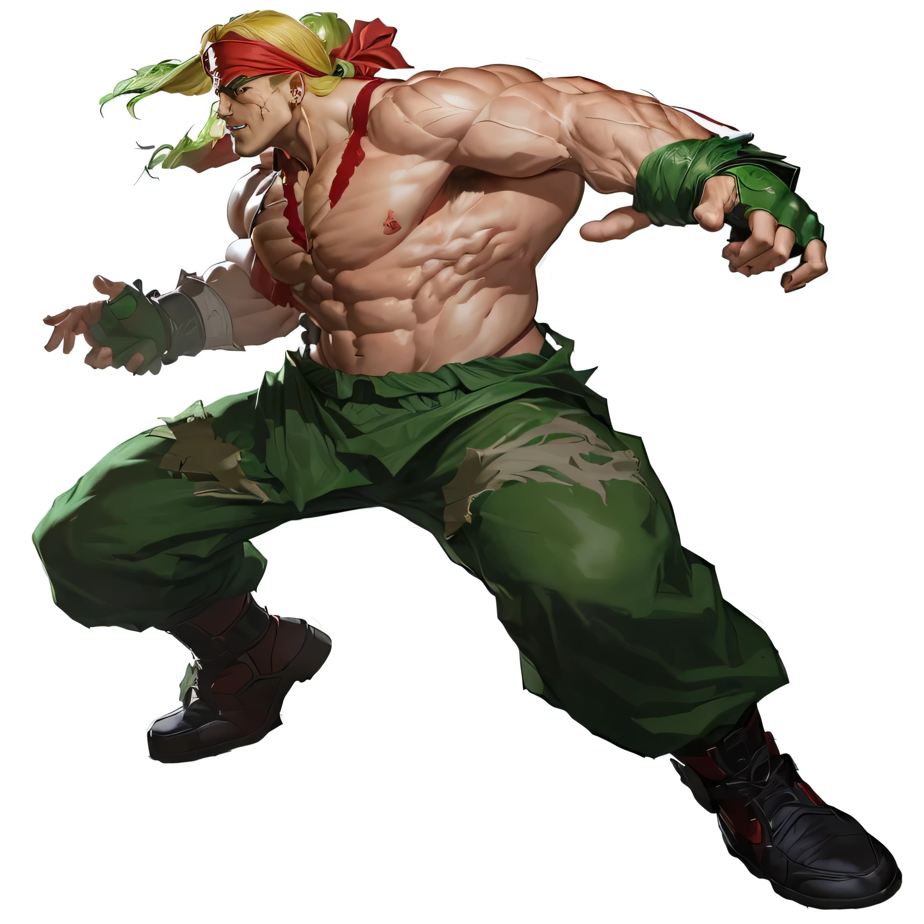 a cartoon of a man with a red bandana and a green outfit, fighting game character, character from king of fighters, goro from mortal kombat, muscular character, muscular male hero, fighter pose, as a character in tekken, human male character art, character art the contra, goro, official character art, video game character art, character from mortal kombat