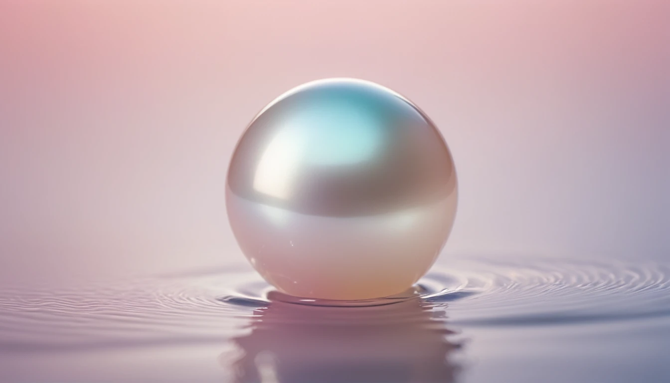 a single pearl, floating in water, shimmering, high detail, photorealistic, 8k, studio lighting, professional photography, dramatic lighting, soft focus, elegant, serene, luminous, soft colors, pastel tones, minimalist composition