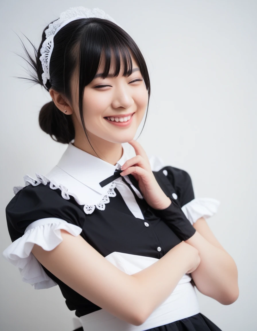 score_9, score_8_superior, score_7_superior, One girl, alone,
(highest quality,masterpiece,Absurd:1.2),
(Realistic),
(Black Hair:1.1), (Iris),
Hair Bun,
(Medium chest:1.1),
thin,
break
(Japanese:1.2),
(Black maid outfit:1.2),Maid&#39;s Headdress , Maid Apron,Frills,Puffy sleeves,Long sleeve,Outdoor,
evil_smile ,,
20 years,