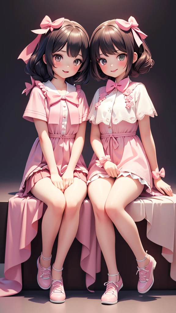 ((bishojo)), ((jk, 2 girls)), (masterpiece), (top quality), (hyper detailed), (exquisite), (8k), (depth), (crisp), (beautiful and aesthetic), (super detailed skin), (high standard), (high resolution), (perfect anatomy), (realistic), (full body), (blush), (girl, sitting), (wear light clothes), (bow in hair), (lesbian), (tongue)