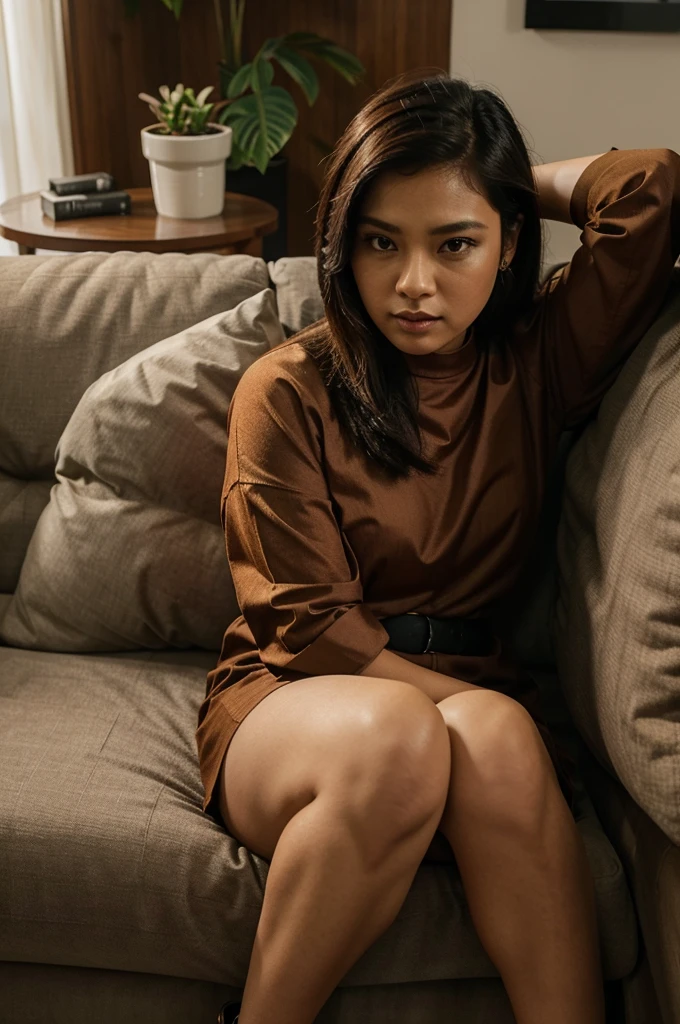 gambar pria berjas bergaya di sofa menghadap kedepan