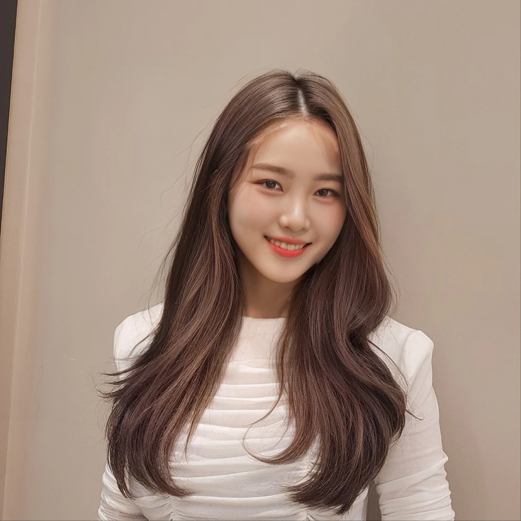 Best Quality, 8k, Masterpiece, (Portrait: 1.3), (photo realistic:1.4), (hyper realistic:1.4), Sharp Focus, looking at viewer, (smoother lighting:1.1), (increase cinematic lighting quality:0.9), realistic lighting, backlighting, light on face, ray trace, (brightening light:1.2), (Increase quality:1.4), sharp detail, (best quality real texture skin:1.4), finely detailed eyes, black_eyes, finely detailed face, 25 year old Korean woman, smiling_face