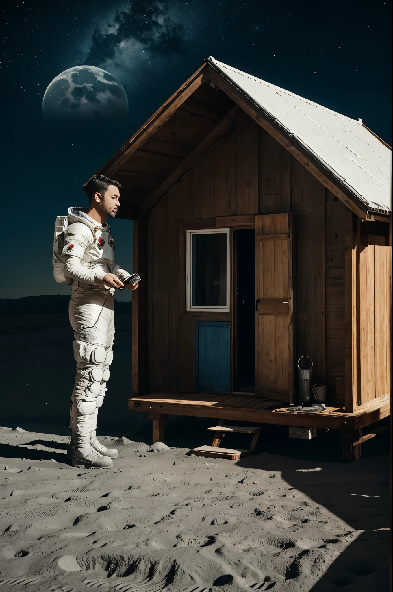 A man on moon in his poor house