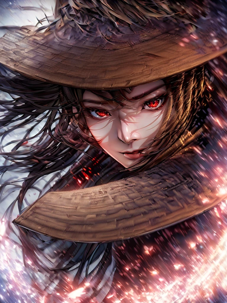 detailed chinese vampire, bamboo hat, blood manipulation, blood powers, golden eye, (best quality,4k,8k,highres,masterpiece:1.2),ultra-detailed,(realistic,photorealistic,photo-realistic:1.4),depth of field,intricate details,dramatic lighting,cinematic composition,dark fantasy,moody atmosphere,intense colors,mystical,ethereal