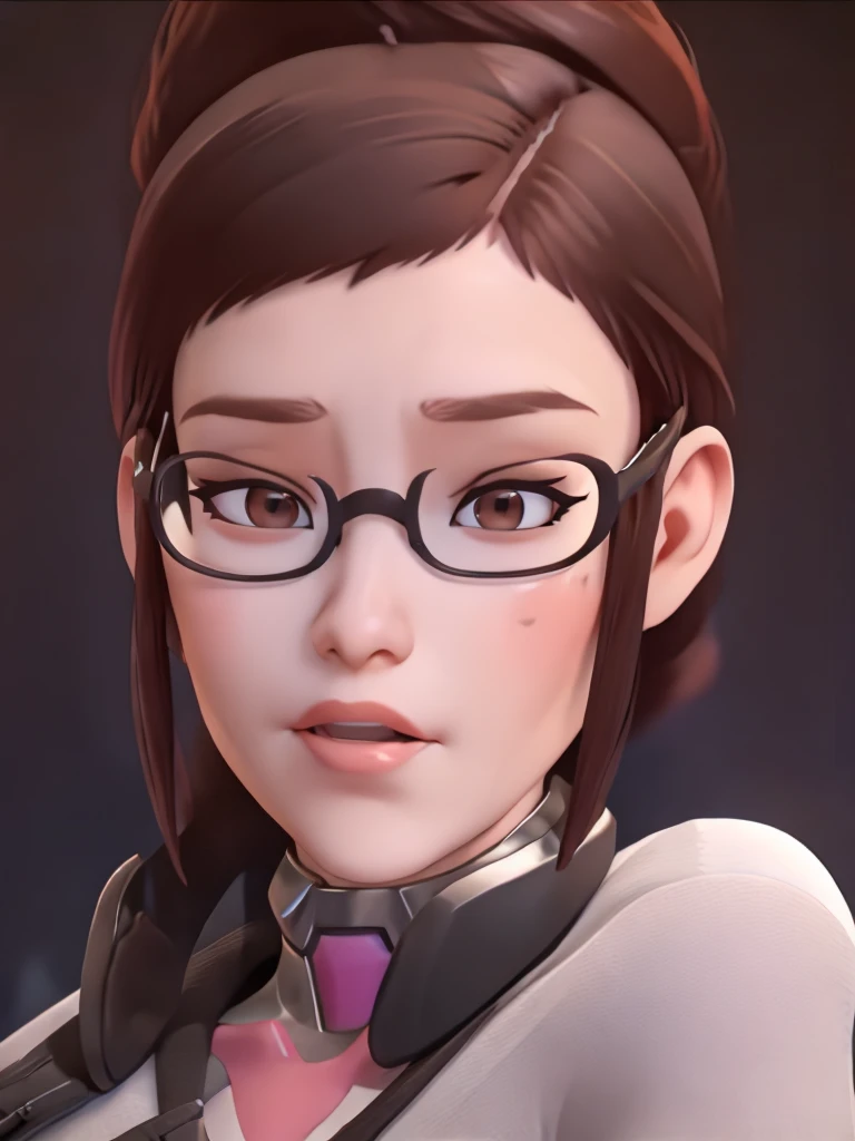 a beautiful woman with short brown hair, round glasses, wearing a plain white t-shirt, in her bedroom, 1 girl solo, cinematic lighting, high resolution, physically-based rendering, extremely detailed, 8k, volumetric lighting, hyperrealistic, detailed facial features, masterpiece, intricate details