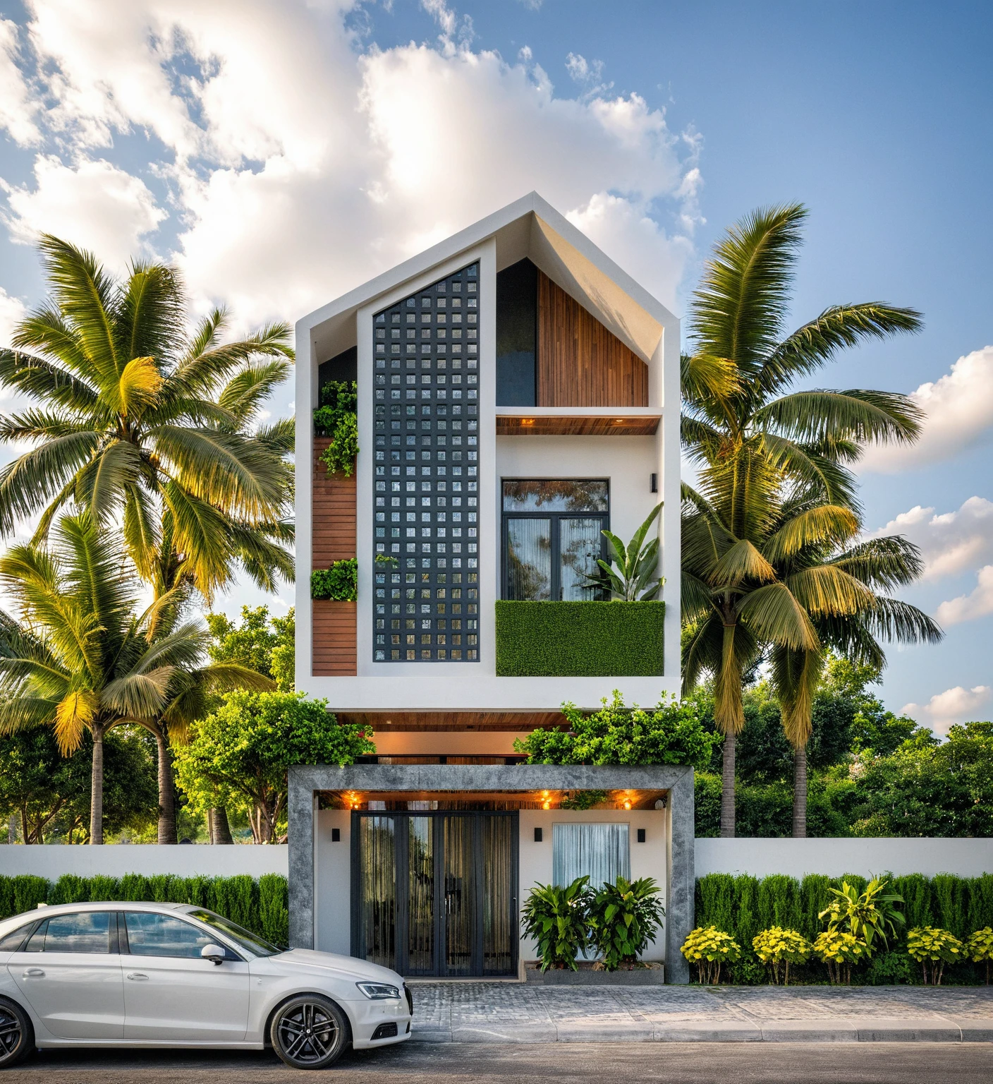 Raw photo,Masterpiece, high quality, best quality, authentic, super detail,
outdoors, onestoreyvillaXL, aiaigroup, house style modern on the street ,stairs, white wall
road,pavement, grass, trees, sky, cloud, (daylight:1.1)