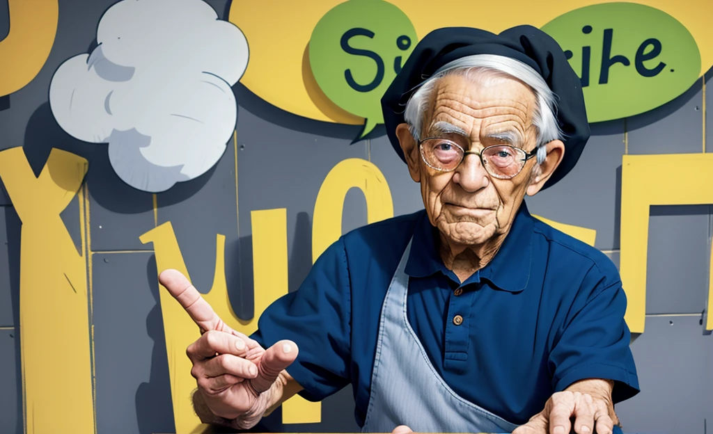 elderly man making a sign with his hand to stop