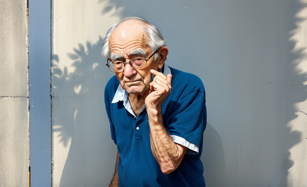 elderly man making a sign with his hand to stop