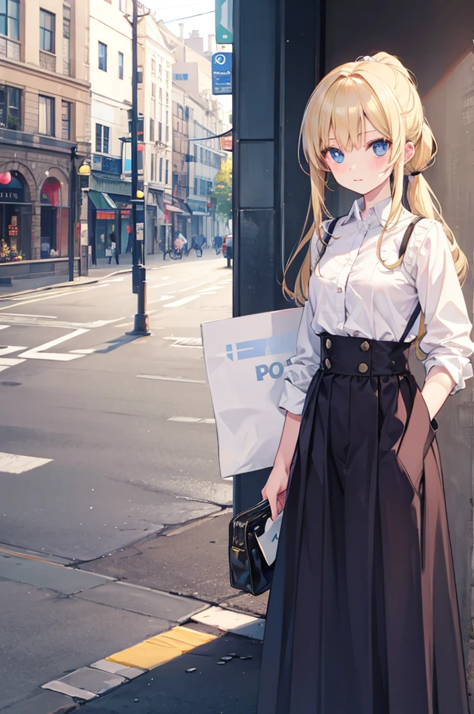 long ponytail, blue eyes, blonde