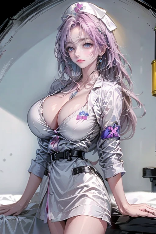 1lady,solo,cool,big breast,cleavage,nurse, nurse cap,lab coat,she has an injection