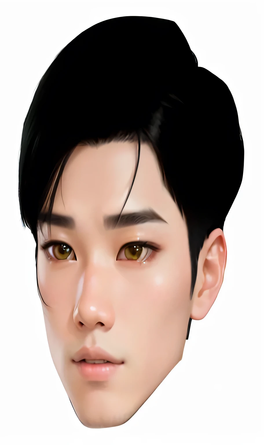 a close up of a person with a black hair and a green leaf, detailed face of a asian boy, jimin\'s grecian nose, accurate jimin face, realistic anime 3 d style, south east asian with round face, single realistic face, very realistic face, realistic face, realistic. cheng yi, hyperrealistic teen, extremely realistic face, accurate ultra realistic faces