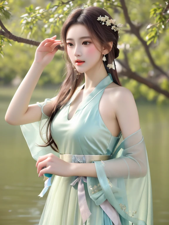 1girl，masterpiece，best picture quality，higher quality，fine details，ultra high resolution，8K resolution，perfect fingers，smooth skin，looking at the audience，，（Realism：1.4），（Fairy in tulle Hanfu）