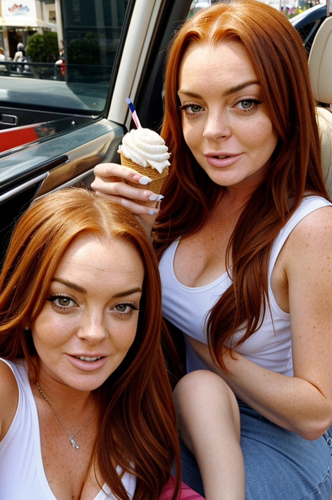 Lindsay Lohan selfieeating an ice cream 