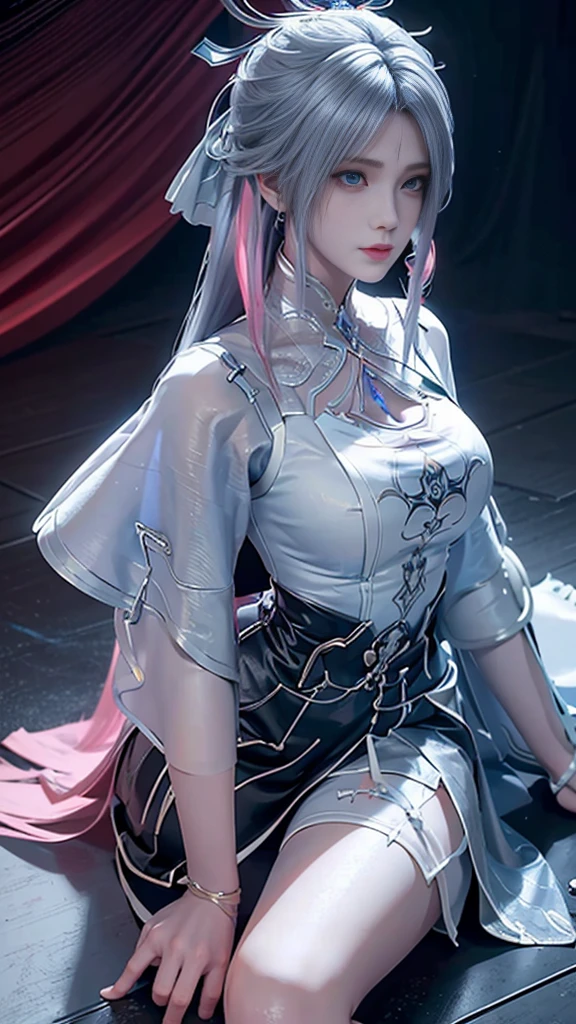 a white hair、Close-up of miss wearing white mask, Beautiful character painting, guweiz, Gurwitz style artwork, White-haired god, author:Yang Jie, Epic and beautiful character art, Stunning character art, author:Fan Qi, by Wuzhun Shifan, pixiv Art Street Guviz, Single ponytail, insult, High Ponytail, Tall and big, Long legs, (sleeveless lace shirt), (shorts), (Striped )), ((Striped )), Walk, elegant, dignified, miss, Beautiful curves, sweet smile, Strong sense of detail and layering, Rich and colorful color, Has a unique texture, rich and colorful, color, vivid, Design Art, 16K, Super detailed, {{illustration}}, {Extremely refined}, {Exquisite surface treatment}, Super detailed, Delicate and shining eyes, {{Light}}, Extreme Light Effect, Model: realism, CFG size: 12, Laura: Bright texture (1.35), high quality, masterpiece, Exquisite facial features, Delicate hair depiction, Detailed depiction of the eyes, masterpiece, best quality, Light line tracing, Extremely detailed CG unified 8k wallpaper, masterpiece, best quality, (1 girl), Perfect body, (((tight white t shirt))), beautiful eyes, (Delicate face), Black short hair, Tie your hair up, Light blue hairpin, Black silk frame glasses, in class, (White skin), (Optimal Lighting), (Super intricate details), 4k unity, (Super detailed CG), Showing off her white legs, , Hot Pants, shorts,Sexy Long Legs, Thin waist, Sweat is running down my waist, Showing belly, Extremely detailed depiction, Pink Hair, Asymmetrical bangs, Transparent clothes, Hands on thighs, Move your eyes away, 8k resolution, Raise an eyebrow, shiny hair, Flower head, Wristbands, bandage,Leather sexy pose, simple grey background, Climbing towards the audience, kitten pose, On all fours,