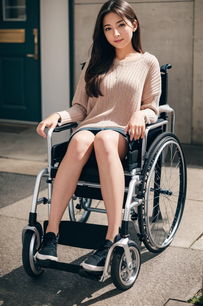 Girl without a leg in a wheelchair