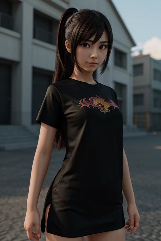 Anime 3D of a Girl in a black shirt with a name PBM with dragon at the back